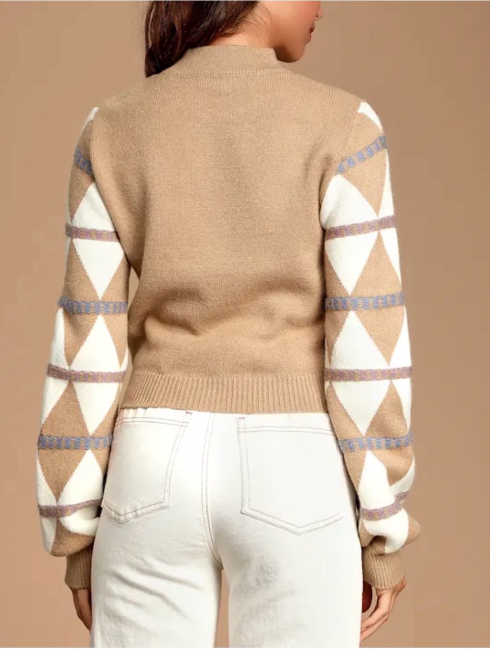 Lulus - Meet and Greet Tan Multi Color Sweater Top - Size Large - Picture 2 of 10